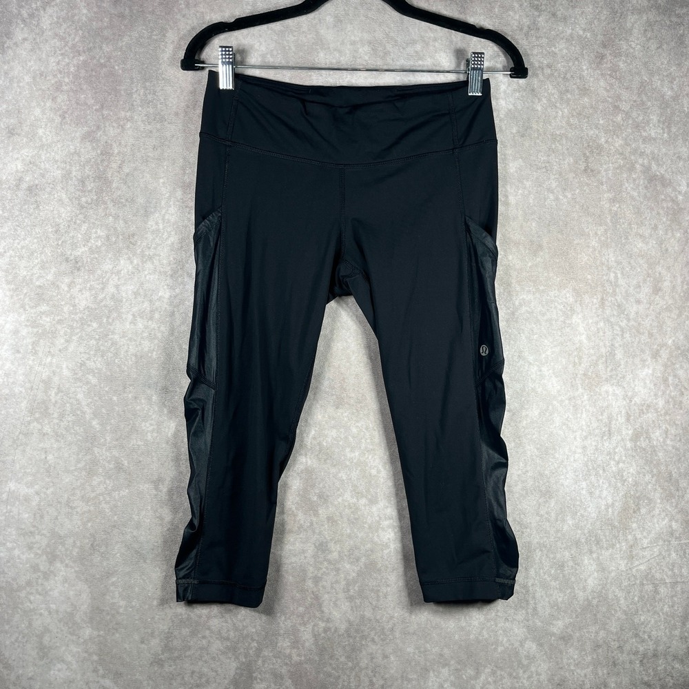 Lululemon Gather & Crow Leggings Womens 6 Black Capri Cropped Ruched Yoga Gym